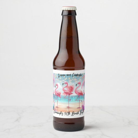 Flamingo Dans en verjaardag Vieren Feest Bier Etiket (Voorkant)