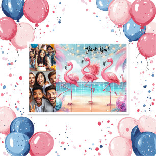 Flamingo Dans en Verjaardagsfeest Foto Bedankkaart