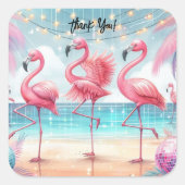 Flamingo Dans en Viering Bedankt Vierkante Sticker (Voorkant)