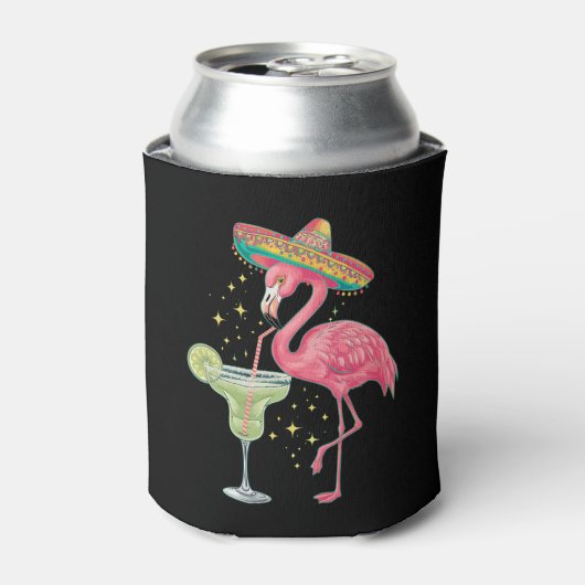 Flamingo Die Margarita Drinkt Grappige Mexicaanse Blikjeskoeler (Blikje Voorkant)
