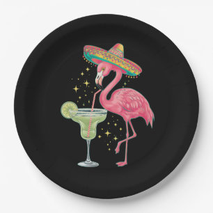 Flamingo die Margarita drinkt Grappige Mexicaanse  Papieren Bordje