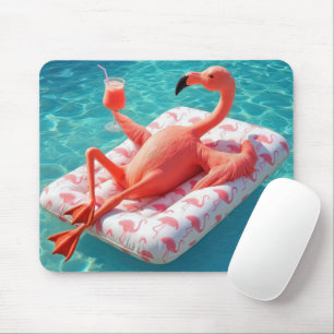 Flamingo die ontspant op een zwembadmatras muismat