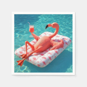 Flamingo die ontspant op een zwembadmatras servet