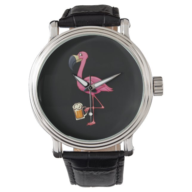 Flamingo Drink bier - Funny Pink Flamingo Horloge (Voorkant)