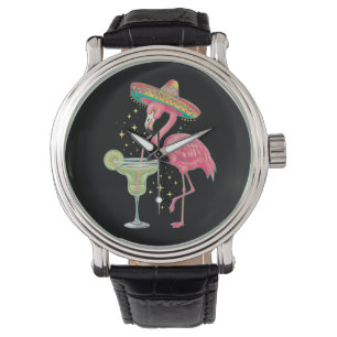 Flamingo Drink Margarita Funny Mexican Poncho Horloge