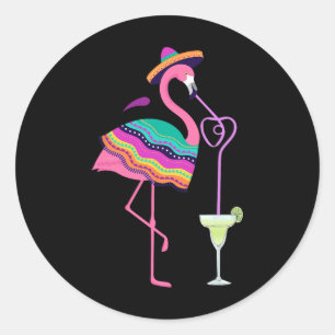 Flamingo Drink Margarita Mexican Poncho Cinco D Ronde Sticker