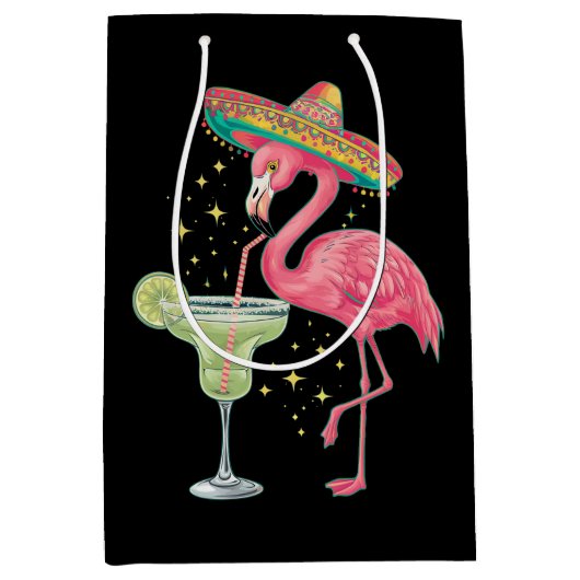 Flamingo Drinkt Margarita Grappige Mexicaanse Ponc Medium Cadeauzakje (Voorkant)