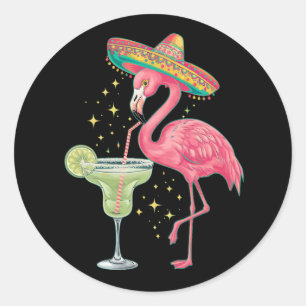 Flamingo Drinkt Margarita Grappige Mexicaanse Ponc Ronde Sticker
