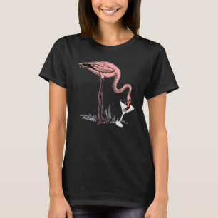 Flamingo Drinkt Martini Kunst Illustratie T-shirt
