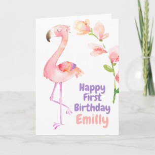 Flamingo Eerste verjaardag Happy 1st Birthday Card Kaart