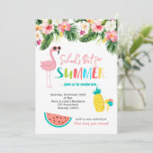 Flamingo Einde van school zomerfeest Uitnodiging (Staand voorkant)
