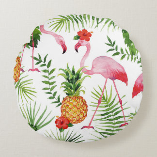 Flamingo en ananas rond kussen