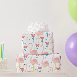 Flamingo en bloem cadeaupapier