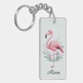 Flamingo en bloemen gepersonaliseerd sleutelhanger (Voorkant Links)