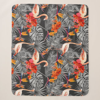 Flamingo en bloemen, monochroom patroon. sherpa deken
