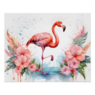 Flamingo en Bloemen Poster Perfect Poster