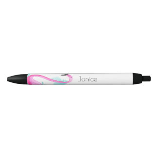Flamingo en palmbomen, buikstijl zwarte inkt pen