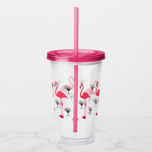 Flamingo en palmboom acryl drinkbeker (Rechts)