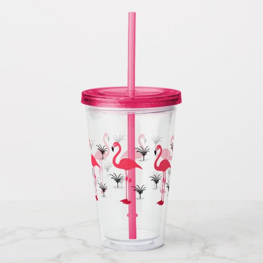 Flamingo en palmboom acryl drinkbeker (Voorkant)