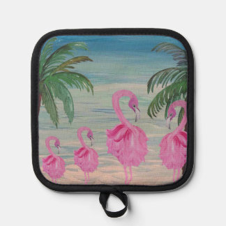 Flamingo en palmboom keuken pannenlap
