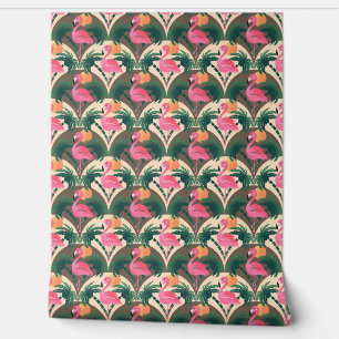 Flamingo en Palmen Retro bruin patroon Behang