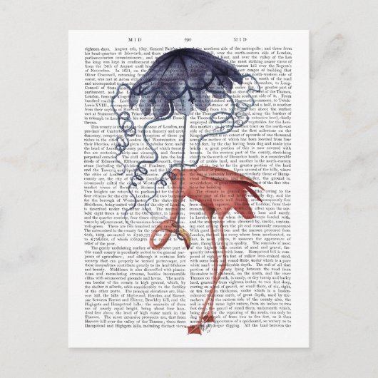 Flamingo en Parasol Briefkaart (Voorkant)