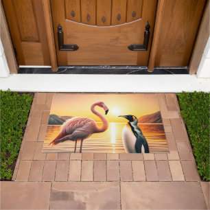 Flamingo en Pinguïn Zonsondergang Ontmoeting Deurmat