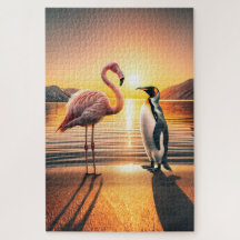 Flamingo en Pinguïn Zonsondergang Ontmoeting