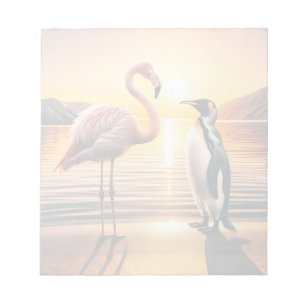 Flamingo en Pinguïn Zonsondergang Ontmoeting Notitieblok