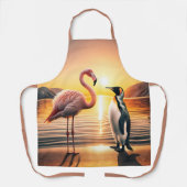 Flamingo en Pinguïn Zonsondergang Ontmoeting Schort (Voorkant)
