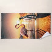 Flamingo en Pinguïn Zonsondergang Ontmoeting Strandlaken (Voorkant)