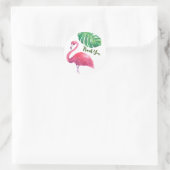 Flamingo en Tropische Bladeren Bedankt Ronde Sticker (Tas)