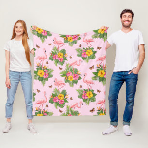Flamingo en Vlinders 1 Fleece Deken