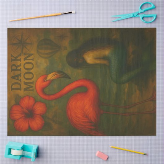 Flamingo en Zeemeermin Dark Moon Decoupage Tissuepapier (Craft)