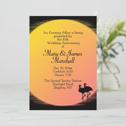 Flamingo Evening Wedding Jubileum Uitnodiging (Staand voorkant)