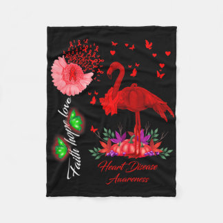 Flamingo Faith Hope Love Heart Disease Awareness  Fleece Deken