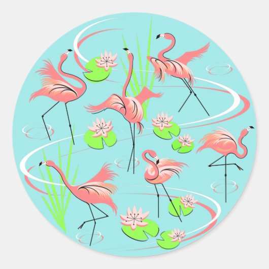 Flamingo Fandango Ronde sticker (Voorkant)