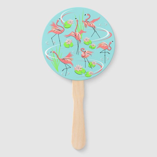 Flamingo Fandango Text Back hand fan round Handwaaier (Voorkant)