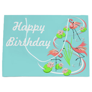 Flamingo Fandango Trio Happy Birthday groot Large Cadeautasje