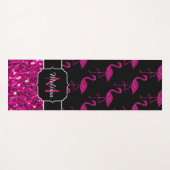 Flamingo faux sparkles zwarte monogram yogamat (Voorkant (horizontaal))