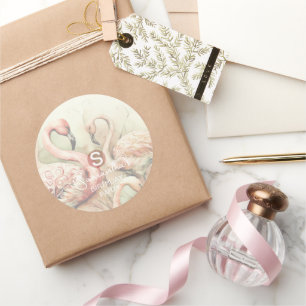 Flamingo Feest Thema, Gepersonaliseerd Ronde Sticker