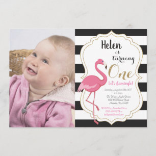 Flamingo First Birthday Invitation Girl Kaart