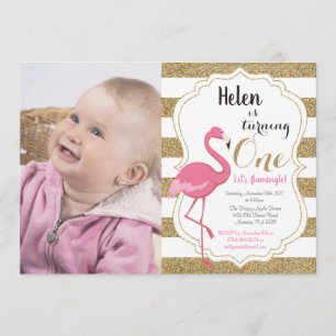 Flamingo First Birthday Invitation Girl Kaart