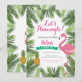 Flamingo First Birthday Invitation Girl Kaart (Voorkant / Achterkant)