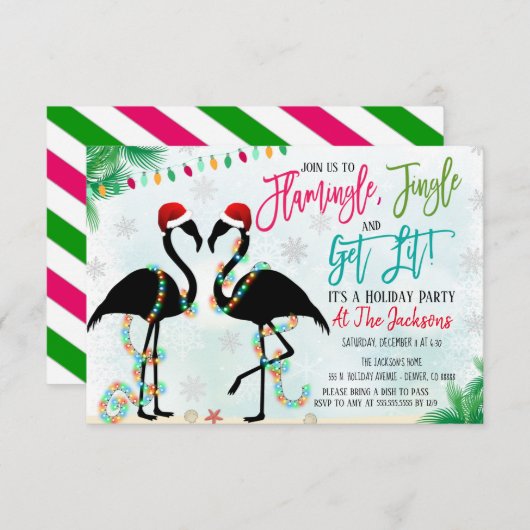 Flamingo Flamingle en Jingle Party Kaart (Voorkant / Achterkant)