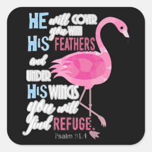 Flamingo Flamingo Christelijk Psalm 91 Bijbelver Vierkante Sticker