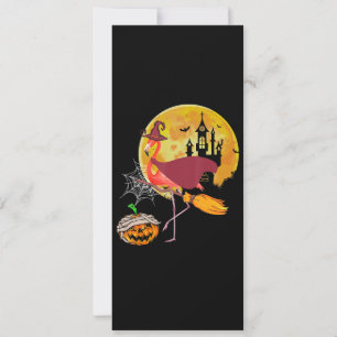 Flamingo   Flamingo die op bezem pompoen Halloween Kaart