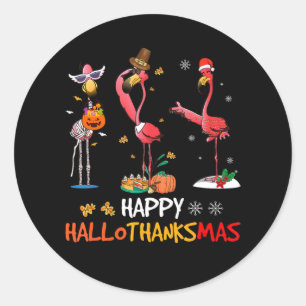Flamingo   Flamingo Happy HalloDankzegging Ronde Sticker