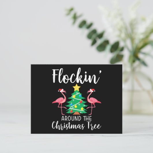 Flamingo | Flamingo rond Kerstboom Flamingo Uitnodiging Briefkaart (Staand voorkant)