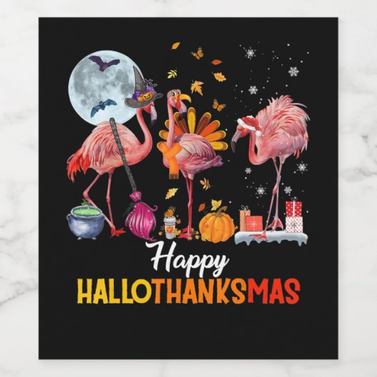 Flamingo|Flamingo Thanksgiving Halloween Kerstmis Wijn Etiket (Enkel label)